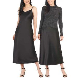 NWT Hilary Radley Women Slip Dress Sweater Combo Metallic Black Size S $80 UU054